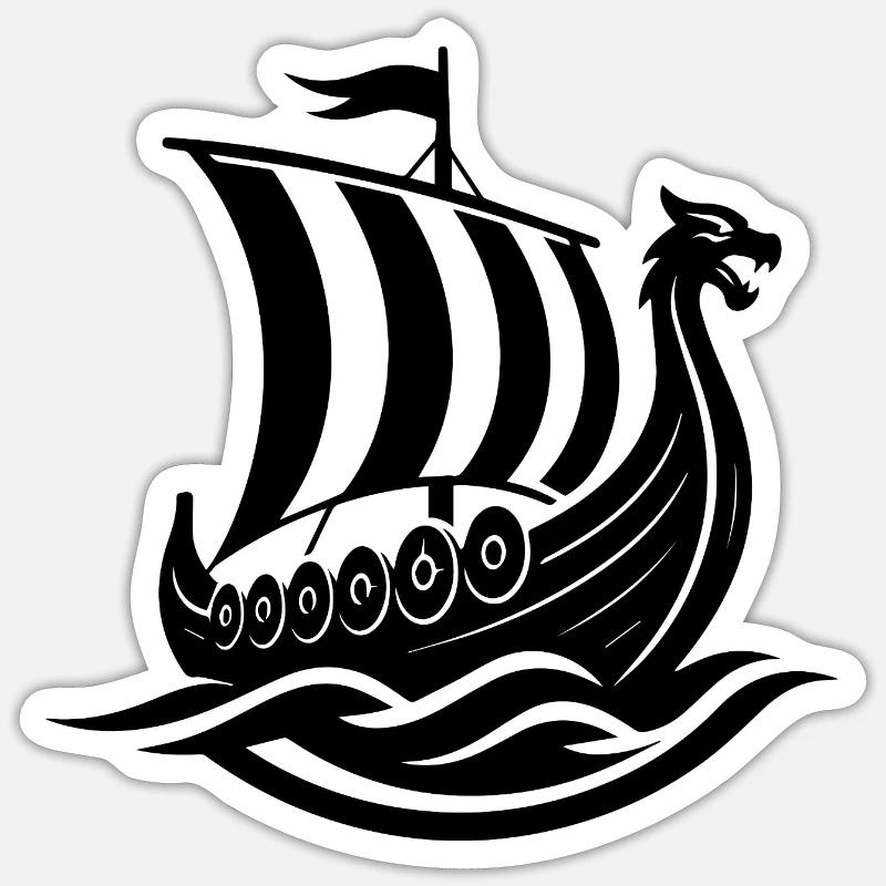 Bateau Viking - Sticker taille S (10 x 10 cm) - blanc mat