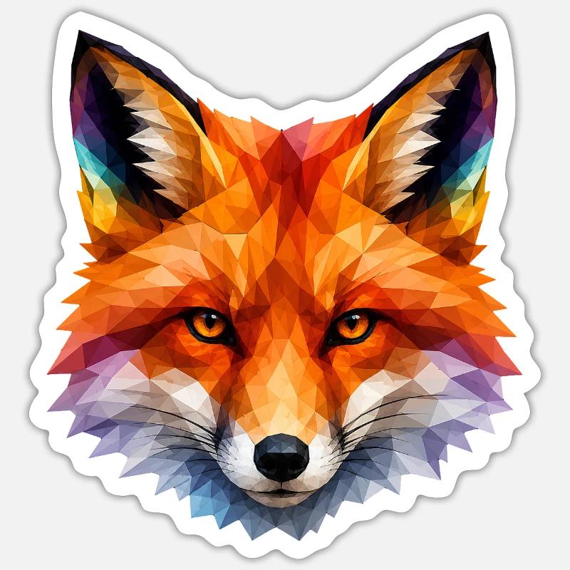 Farbiger Polygonfuchs Kopf - Sticker Größe S (10 x 10 cm) - Mattweiß