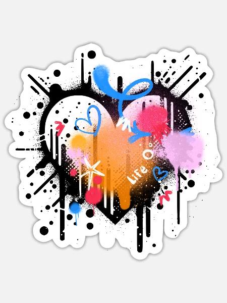 Lebenslust Graffiti Farbenspiel - Sticker Größe S (10 x 10 cm) - Mattweiß