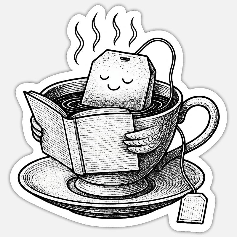 Cozy Tea Cup Reader - Sticker Größe S (10 x 10 cm) - Mattweiß
