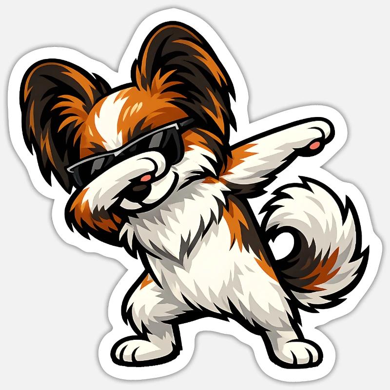 Dabbing Butterfly Dog - Sticker size S (10 x 10 cm) - white matte