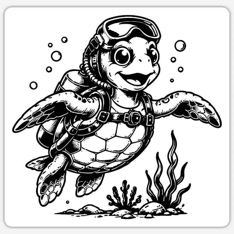 Turtle diver with oxygen tank - Sticker size S (10 x 10 cm) - white matte