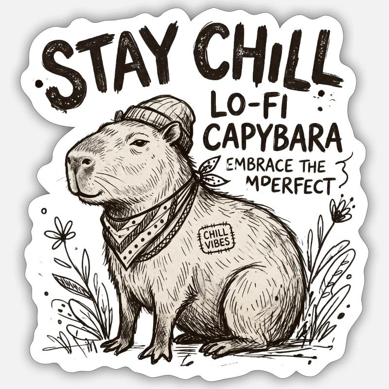 Œuvres LoFi de Capybara Chill - Sticker taille S (10 x 10 cm) - blanc mat