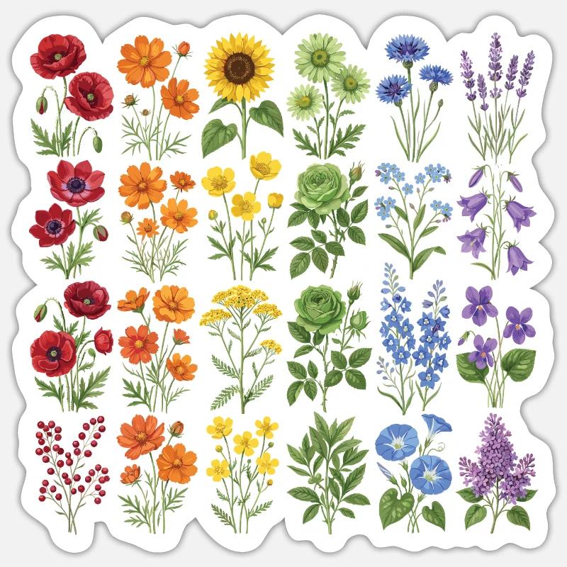 LGBTQ-Pride-Monat – Regenbogenblumen - Sticker Größe S (10 x 10 cm) - Mattweiß