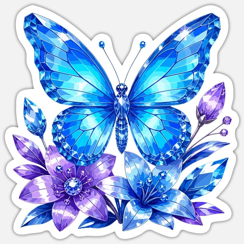 Blauer Schmetterling mit Lavendelblüten - Sticker Größe S (10 x 10 cm) - Mattweiß