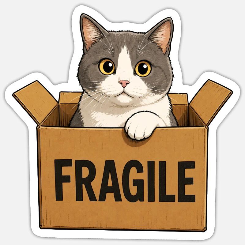 Cat in a box - Sticker size S (10 x 10 cm) - white matte