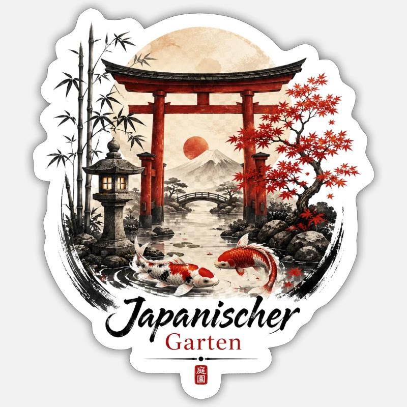 Japanischer Garten - Sticker Größe S (10 x 10 cm) - Mattweiß