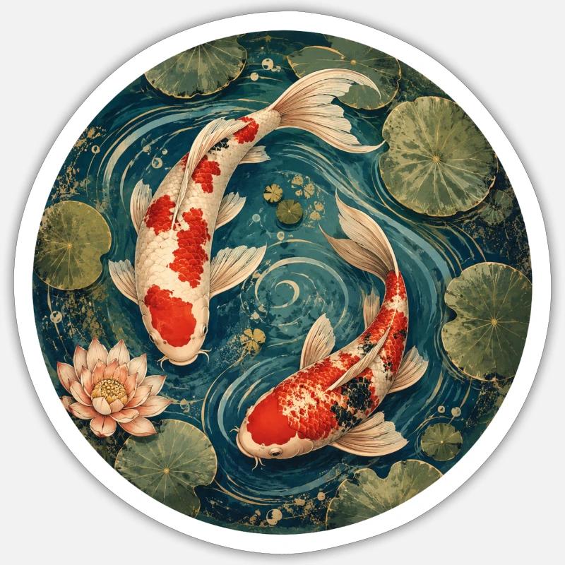 Koi Teich - Sticker Größe S (10 x 10 cm) - Mattweiß