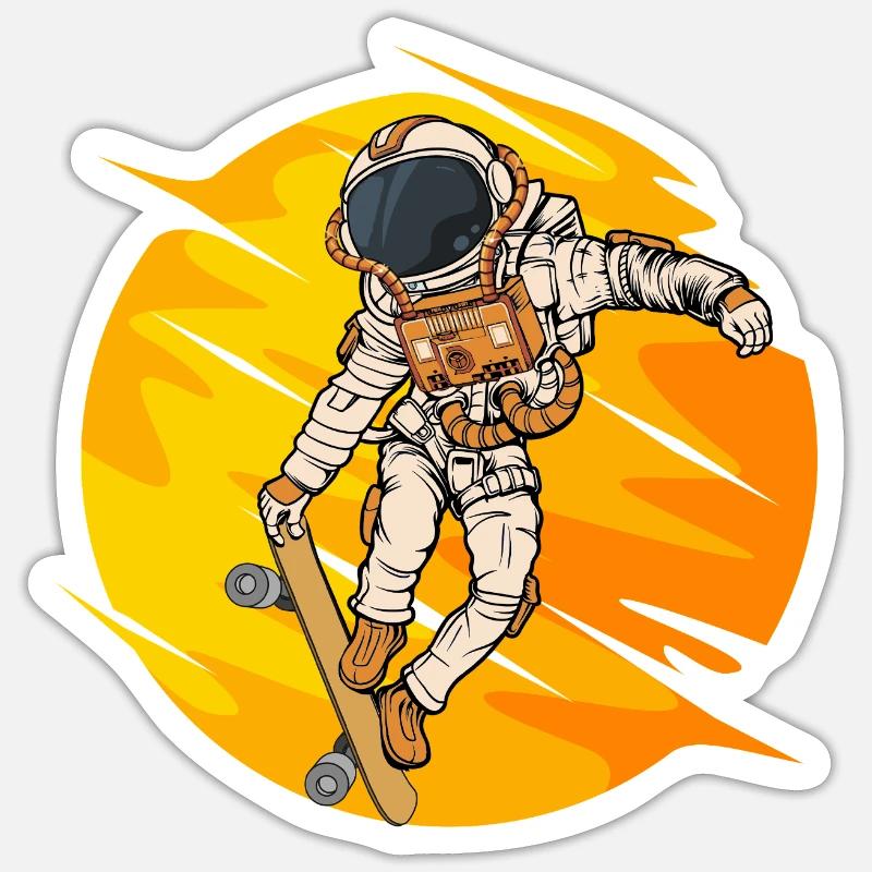 Saut en skateboard d’astronaute - Sticker taille S (10 x 10 cm) - blanc mat
