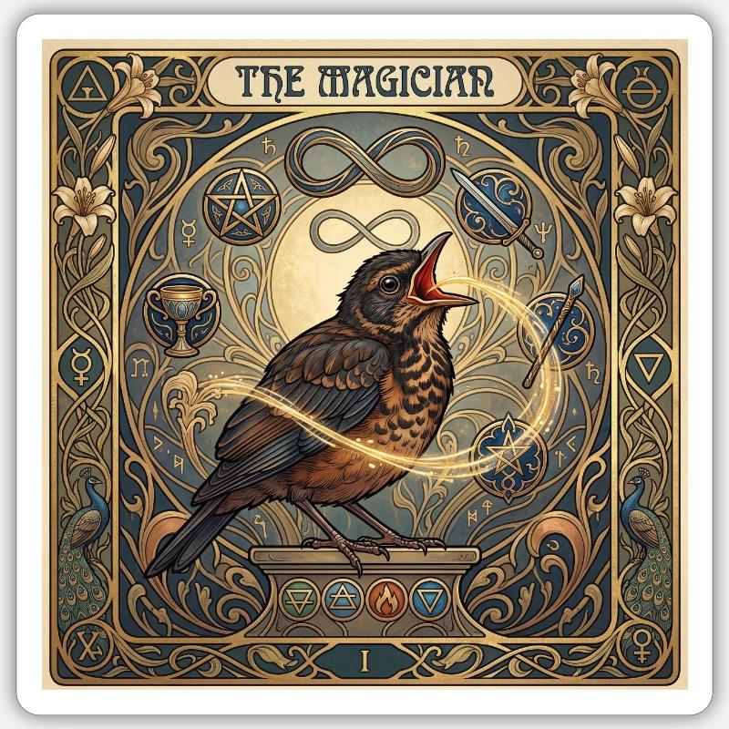 Amsel, der Magier - Sticker Größe S (10 x 10 cm) - Mattweiß