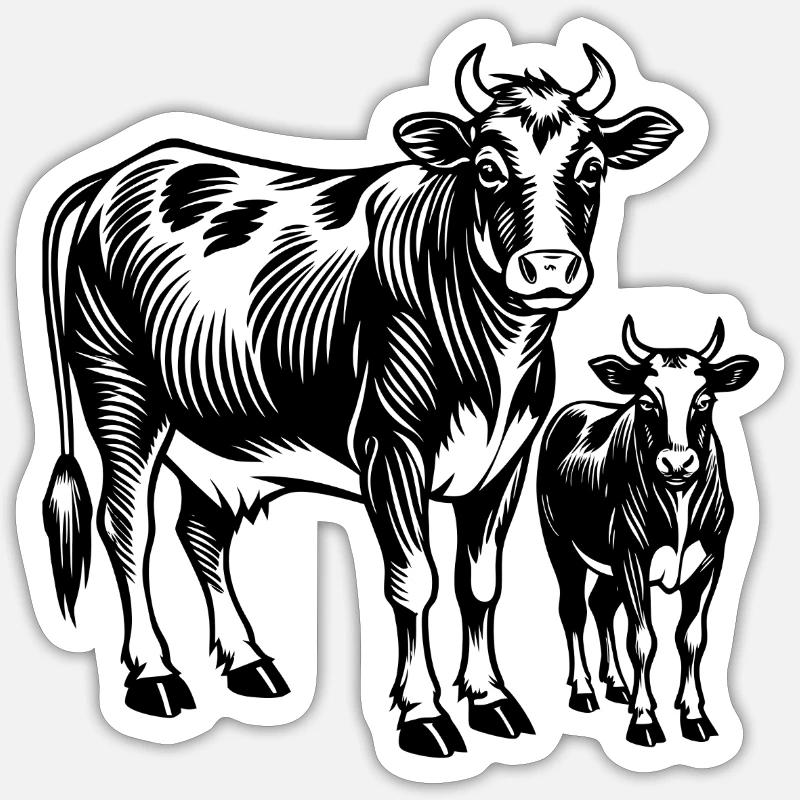 Vache et veau - Sticker taille S (10 x 10 cm) - blanc mat