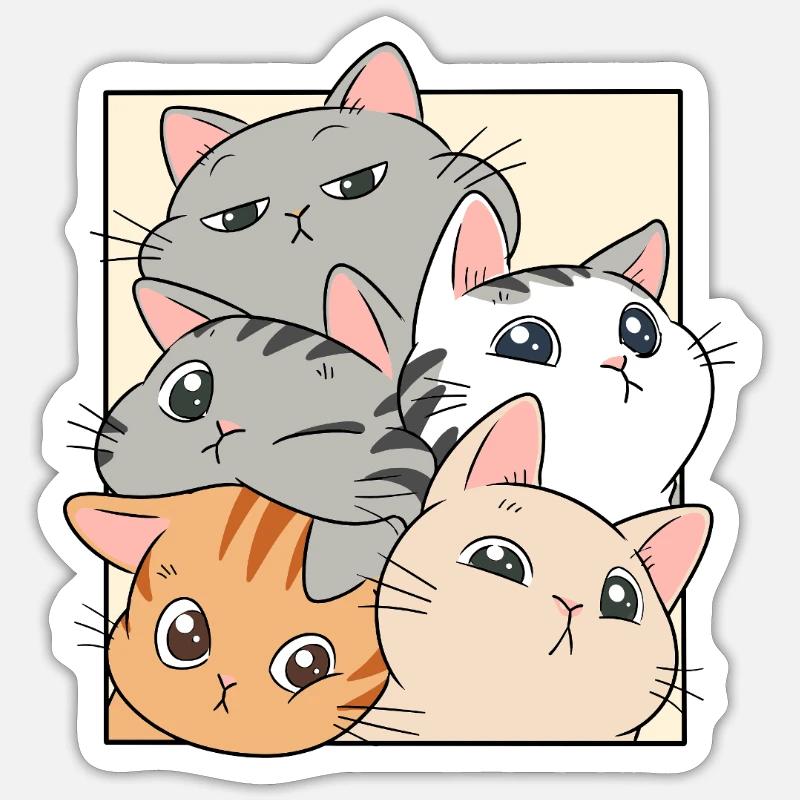 Cat Stack Ensemble - Sticker taille S (10 x 10 cm) - blanc mat