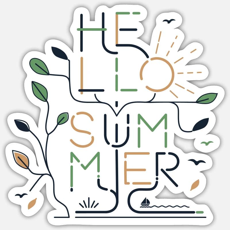 HELLO SUMMER VIBES – Minimale Monoline - Sticker Größe S (10 x 10 cm) - Mattweiß