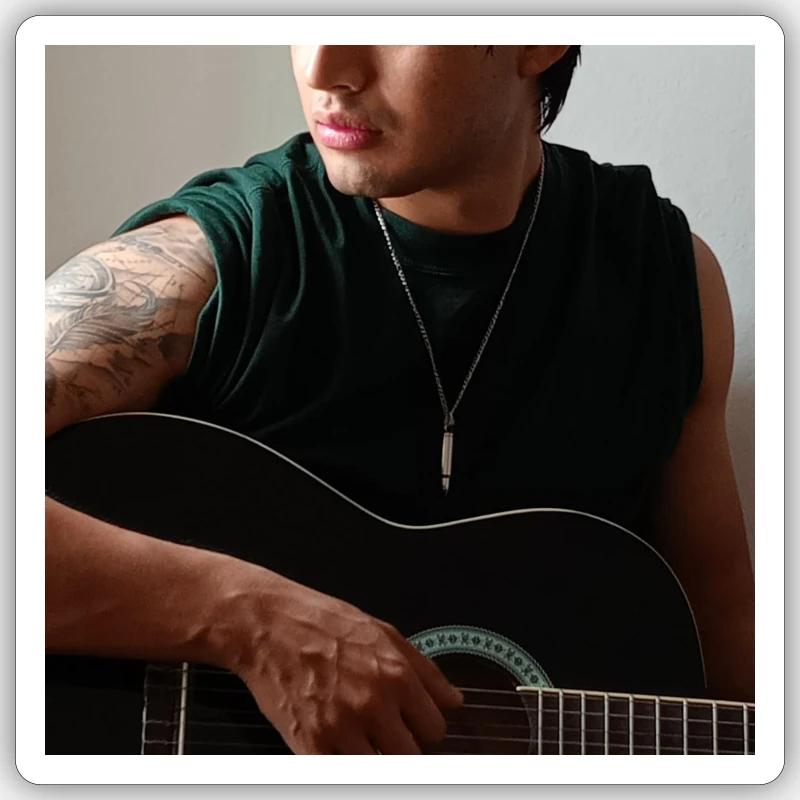 Guitare de soirée studio - Sticker taille S (10 x 10 cm) - blanc mat
