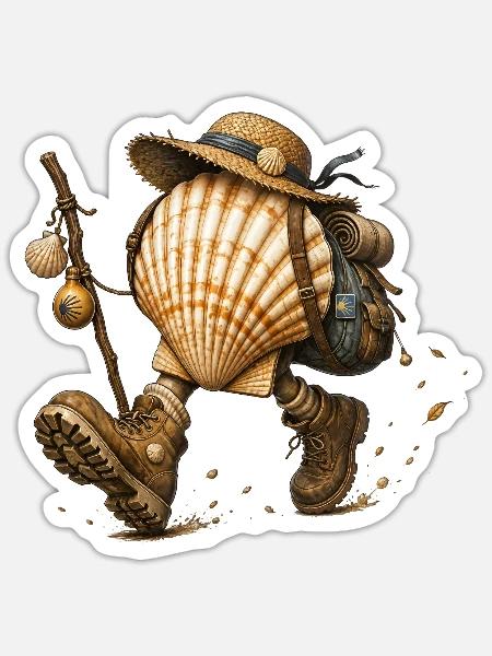 Jakobsmuschelpilger-Camino de Santiago - Sticker Größe S (10 x 10 cm) - Mattweiß