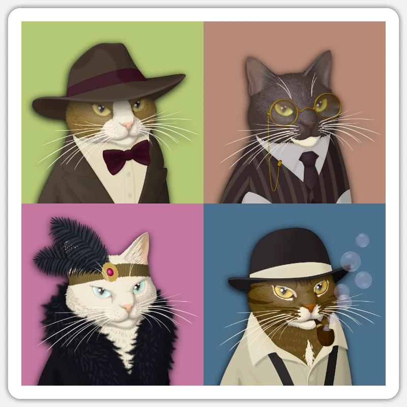 Dapper Cats Quartett - Sticker Größe S (10 x 10 cm) - Mattweiß