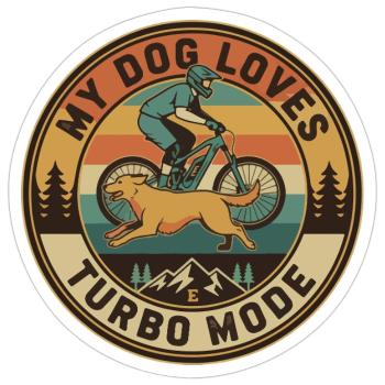 My Dog Loves Turbo Mode E-MTB Retro - Sticker size S (10 x 10 cm) - white matte - Front