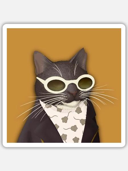 Katze in Lederjacke und Sonnenbrille - Sticker Größe S (10 x 10 cm) - Mattweiß