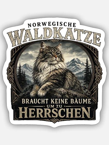 Norwegische Waldkatze: Herrschaft - Sticker Größe S (10 x 10 cm) - Mattweiß
