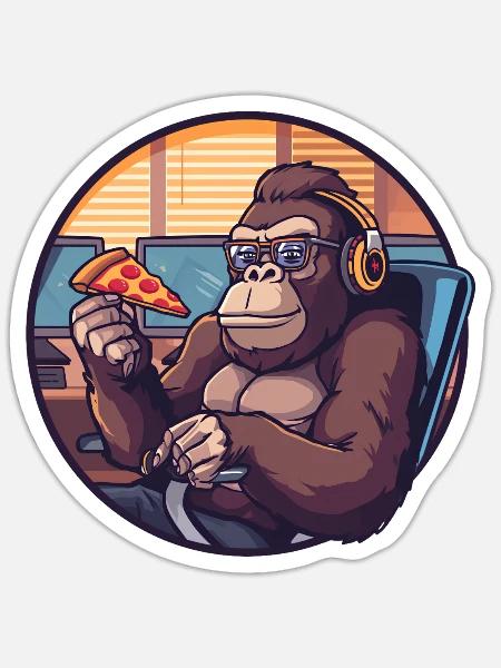 Geek Gorilla PC Arbeitsplatz IT Nerd - Sticker Größe S (10 x 10 cm) - Mattweiß