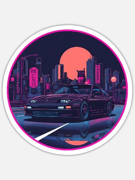 Neon Tokyo Rain Popup-Scheinwerfer Schrägheck - Sticker Größe S (10 x 10 cm) - Mattweiß