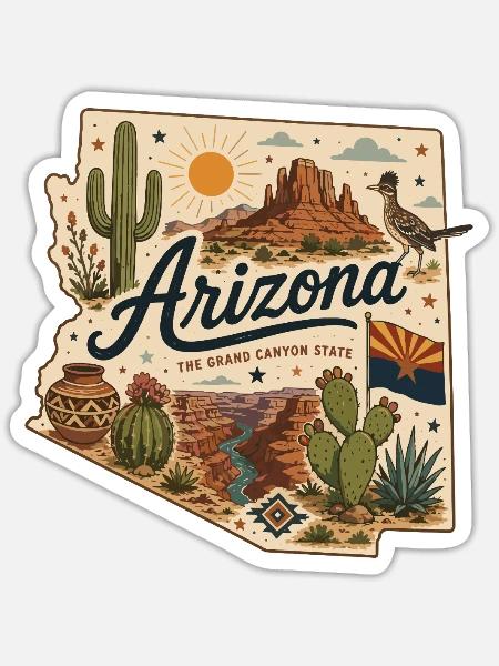 Vintage Arizona Grand Canyon State Art Aufkleber - Sticker Größe S (10 x 10 cm) - Mattweiß