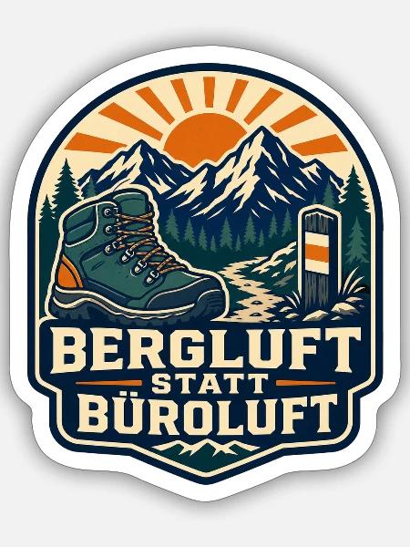 Bergluft statt Büroluft Wandern - Sticker Größe S (10 x 10 cm) - Mattweiß