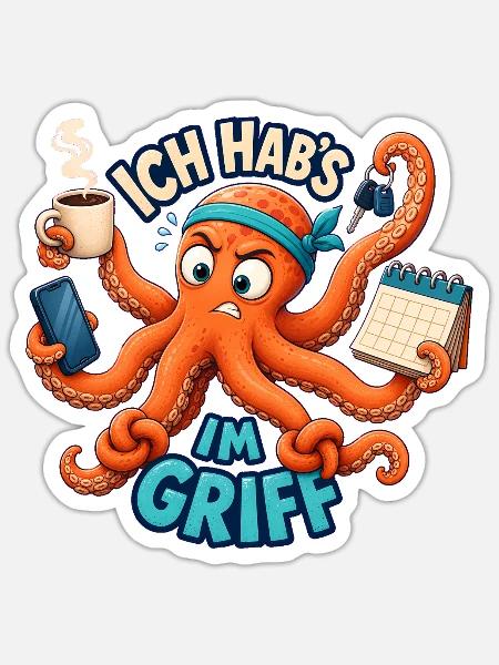 Ich hab's im Griff – Oktopus Multitasking - Sticker Größe S (10 x 10 cm) - Mattweiß