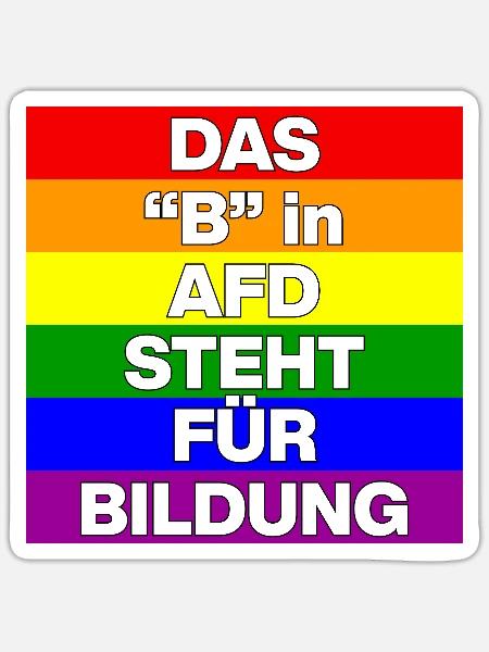DAS B IN AFD STEHT FÜR BILDUNG, NIE WIEDER, NO AFD - Sticker Größe S (10 x 10 cm) - Mattweiß
