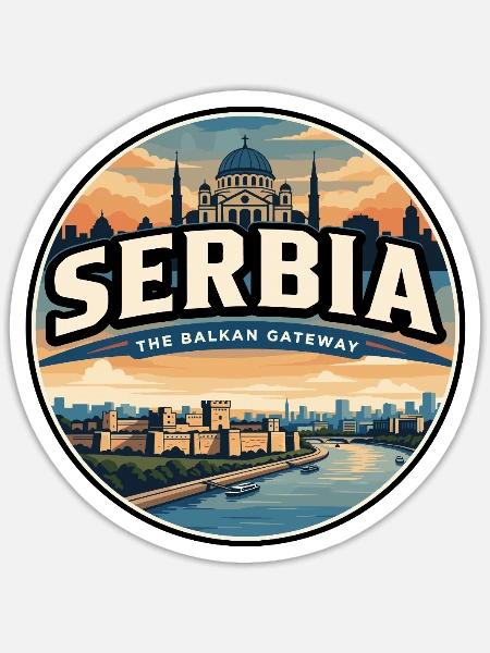 Retro-Serbien Belgrader Festungsabzeichen - Sticker Größe S (10 x 10 cm) - Mattweiß