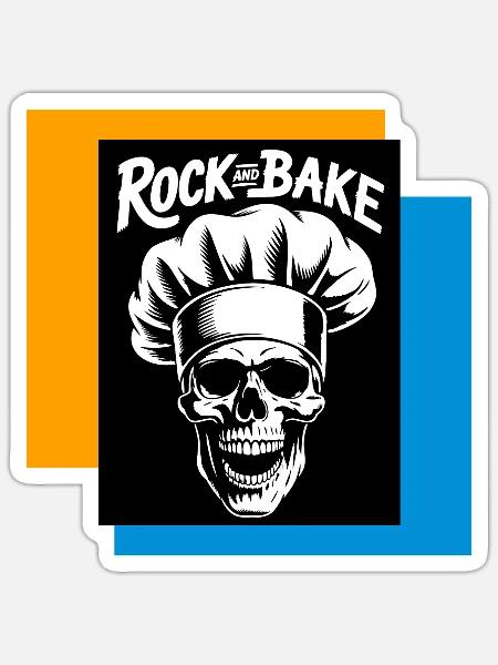 Rock and Bake Schädelkoch - Sticker Größe S (10 x 10 cm) - Mattweiß