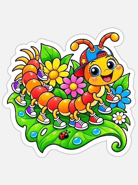 Bunter Hundertfüßer - Sticker Größe S (10 x 10 cm) - Mattweiß