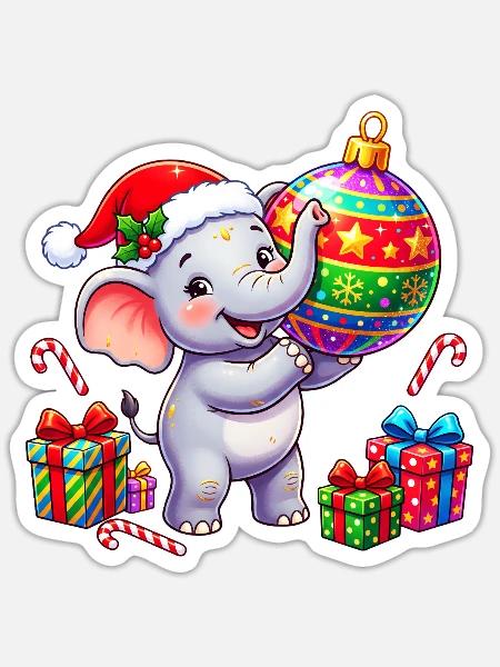 Niedliches Elefanten-Weihnachtsmann-Ornament - Sticker Größe S (10 x 10 cm) - Mattweiß