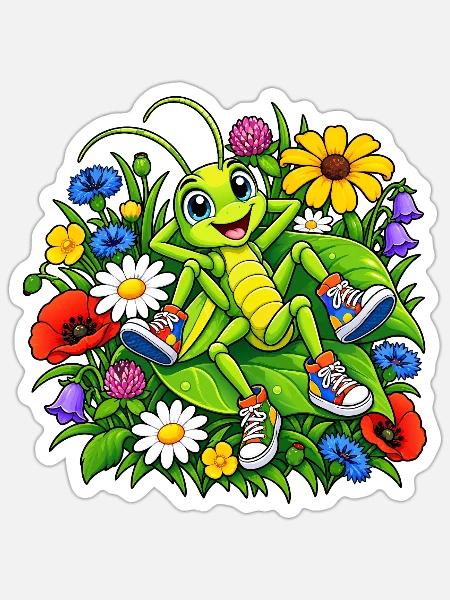 Grashüpfer Comic - Sticker Größe S (10 x 10 cm) - Mattweiß