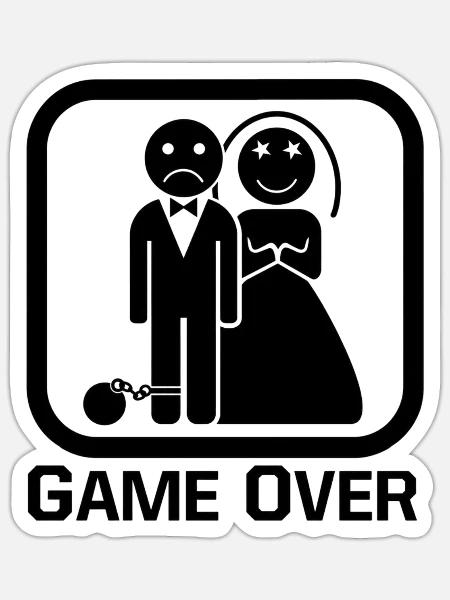 Game Over Hochzeit Shirt - Sticker Größe S (10 x 10 cm) - Mattweiß