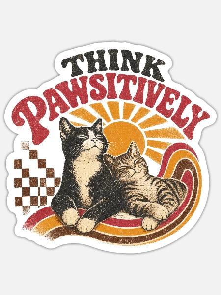 Think Pawsitively Denke Positiv Katzen Retro  - Sticker Größe S (10 x 10 cm) - Mattweiß