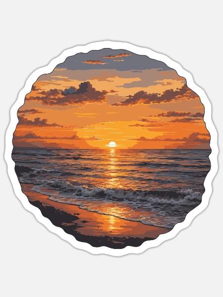 Sonnenuntergang am ruhigen Strand - Sticker Größe S (10 x 10 cm) - Mattweiß