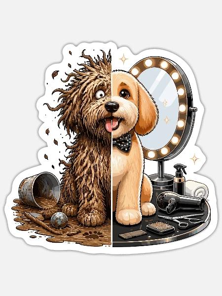 Hunde Doppelbild Schmutz Glanz - Sticker Größe S (10 x 10 cm) - Mattweiß
