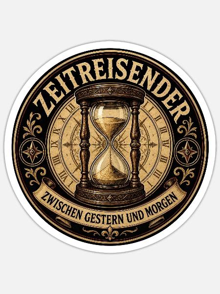 Zeitreisender – Zwischen Gestern und Morgen - Sticker Größe S (10 x 10 cm) - Mattweiß