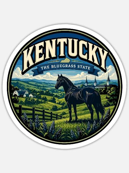 Kentucky Bluegrass State Retro Pferdeabzeichen - Sticker Größe S (10 x 10 cm) - Mattweiß