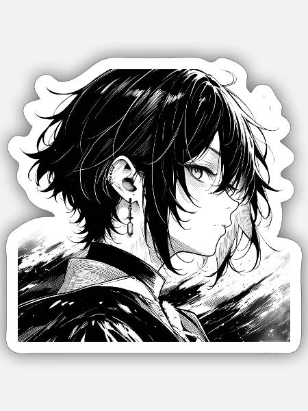 Monochromer Manga-Charakter Profil - Sticker Größe S (10 x 10 cm) - Mattweiß
