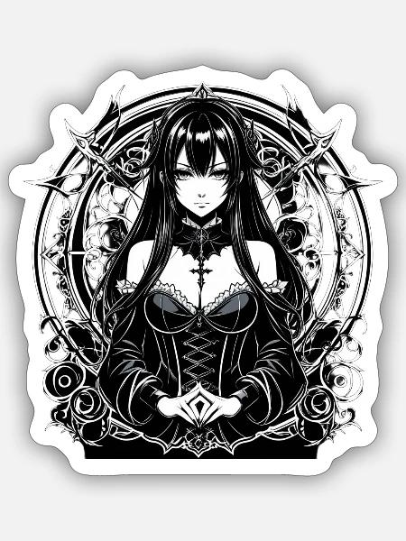 Gothische Zauberin im Kreisornament - Sticker Größe S (10 x 10 cm) - Mattweiß