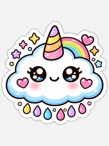 Bezaubernde Regenbogen-Einhornwolke - Sticker Größe S (10 x 10 cm) - Mattweiß