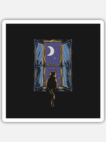 Mondfenster Katzensicht - Sticker Größe S (10 x 10 cm) - Mattweiß