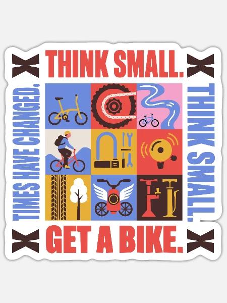 Fahrrad T-Shirt „Get a Bike“ – BuntesRetro Design - Sticker Größe S (10 x 10 cm) - Mattweiß