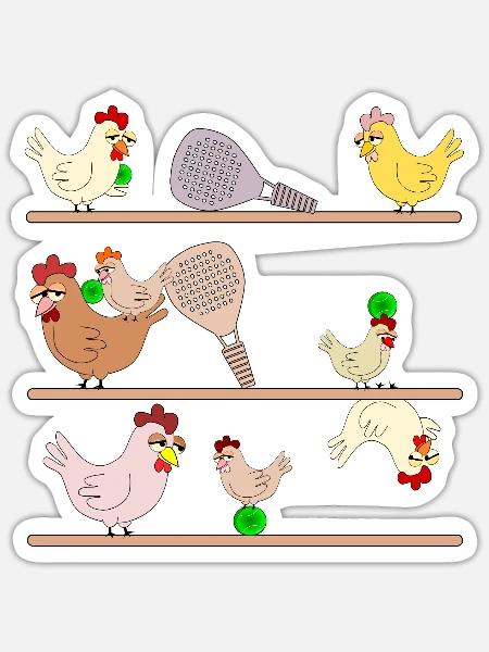 Hühnerstall Hühner Padel - Sticker Größe S (10 x 10 cm) - Mattweiß