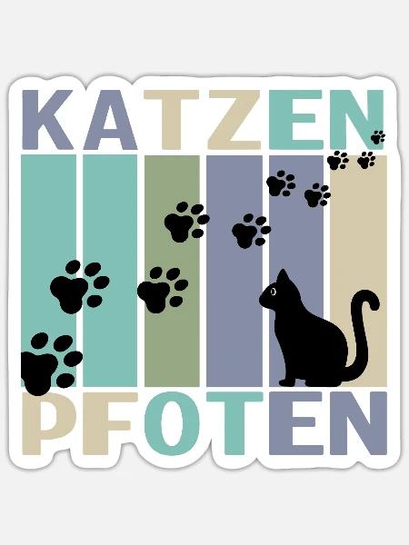 Katzen Pfoten Retro Design - Sticker Größe S (10 x 10 cm) - Mattweiß