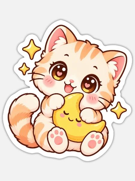 Mondkuschelkatze - Sticker Größe S (10 x 10 cm) - Mattweiß