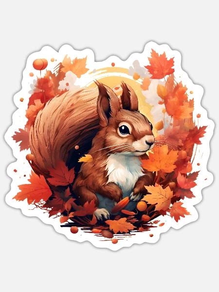 Herbstliches Eichhörnchen im Laub - Sticker Größe S (10 x 10 cm) - Mattweiß