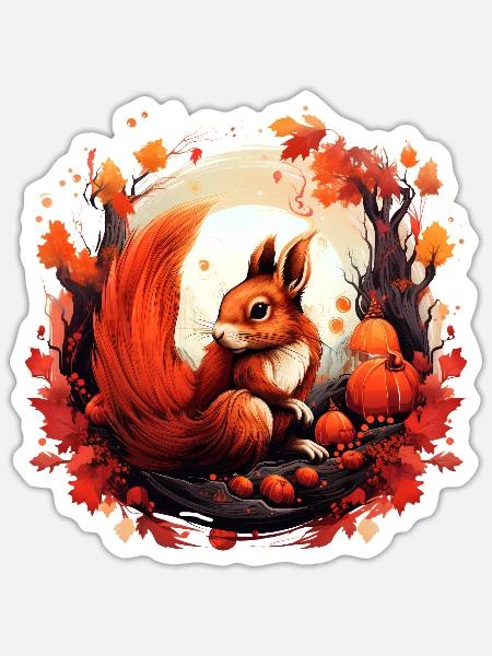 Herbstliches Eichhörnchen Natur Design - Sticker Größe S (10 x 10 cm) - Mattweiß